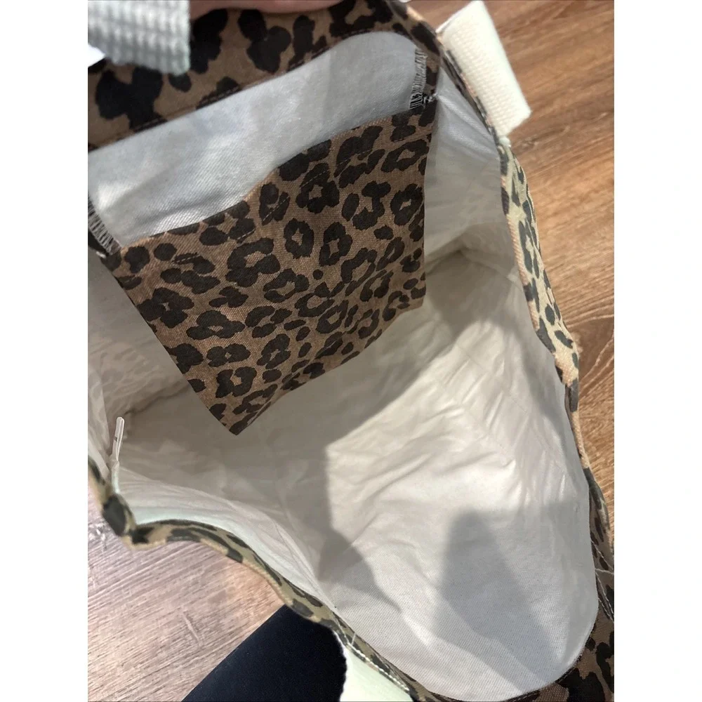 LOFT Leopard Print Tote Bag Love Logo Straps Canvas Shopper Travel Purse